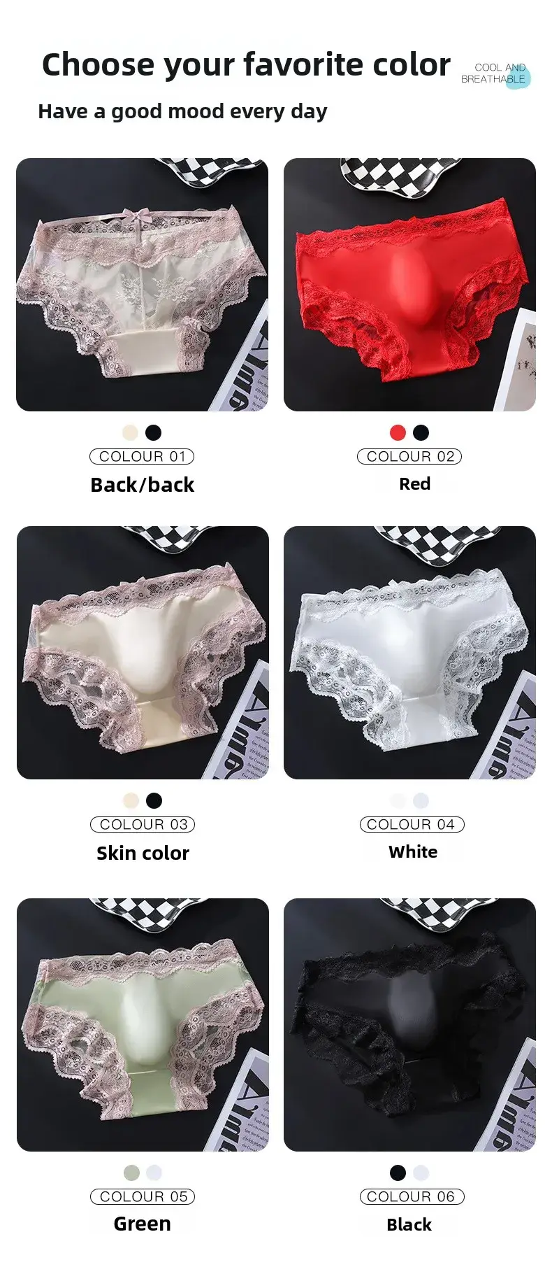 3 Pack Male Full Lace Side Briefs Ice Silk Satin 3D Molded Pouch Mid Rise Soft Smooth Men Underpants