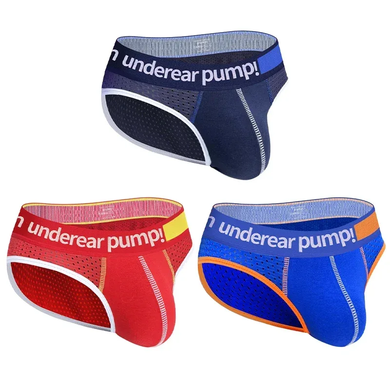 Men's Low Waist Slimming Mesh Briefs U Convex Pouch Elastic Waistband Breathable Colorful Jockstrap Underwear