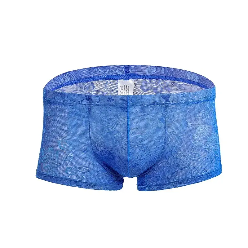 Men's Ice Silk Transparent Floral Lace Boxer Briefs Breathable Cool See-Through Underwear 5 Colors Available