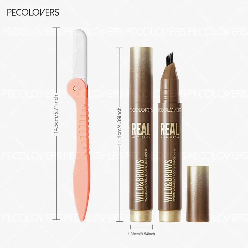2PCS/SET 3D Wild Waterproof at Sweatproof Eyebrow Pencil at eyebrow Razor Mult Split Tip Eyebrows Pen Eyebrow Portable para sa Paglalakbay