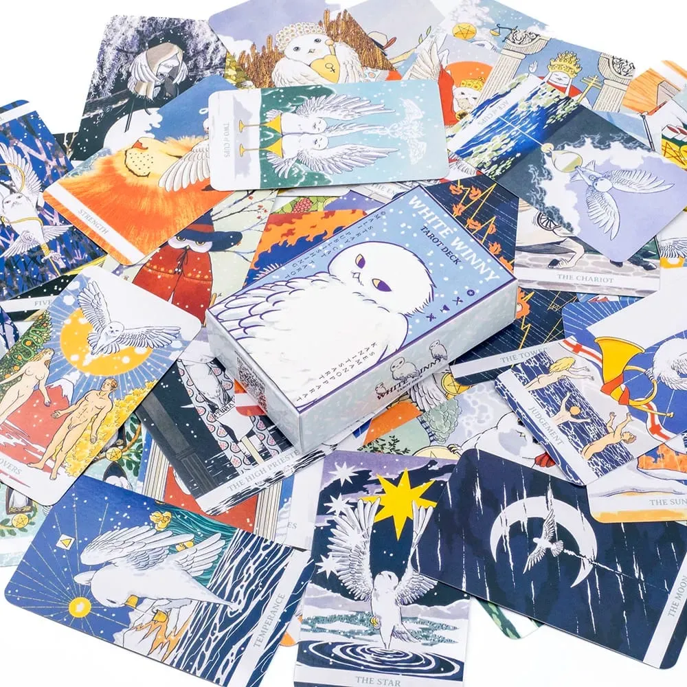 Fehér Winny Tarot angol kiadású 80 kártyapakli PDF-útmutatóval, sorsjóslás kártyákkal kezdőknek, társasjátékoknak