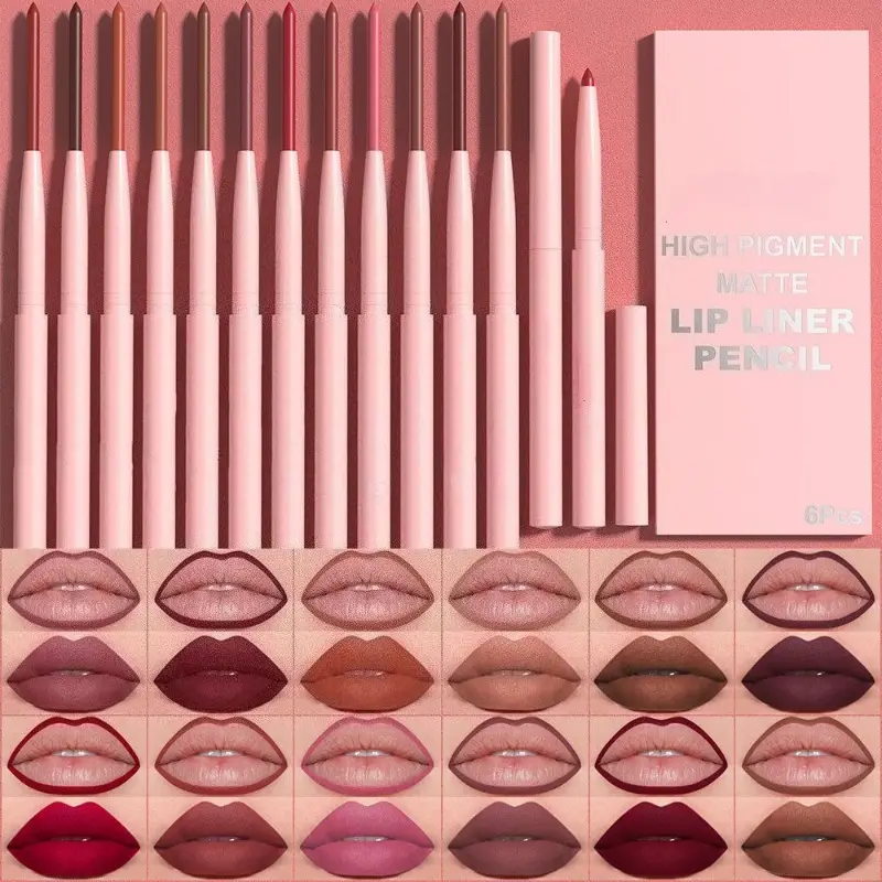 6 τμχ Σετ στυλό Lip Liner Μεγάλης διάρκειας Αδιάβροχο Αδιάβροχο Εύκολο Χρώμα που δεν ξεθωριάζει Σετ Lip Gloss Beauty Makeup