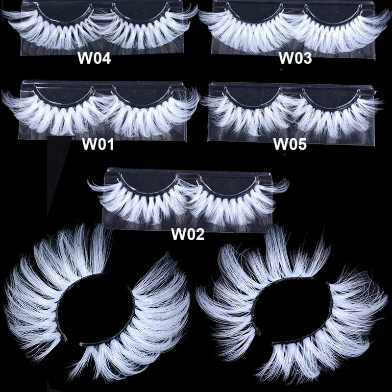 Super Long 5D White False Eyelashes 25mm High Volume Fluffy Fake Eye Lashes Wholesale Supplier For Halloween Cosplay