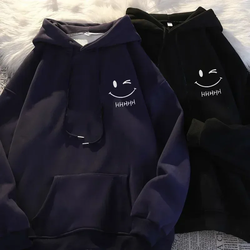 Pull à capuche pour hommes, visage souriant, drôle, mode Couple, américain, lourd, ample, épais, en cachemire, pour garçons