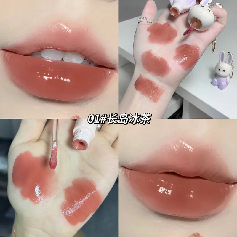 ארנב חמוד Mirror Lip Glaze מחזיק מפתחות שפתון שפתון עמיד למים גלוס עמיד למים כוס טפלון נשים קוסמטיקה שפתיים 6 צבעים