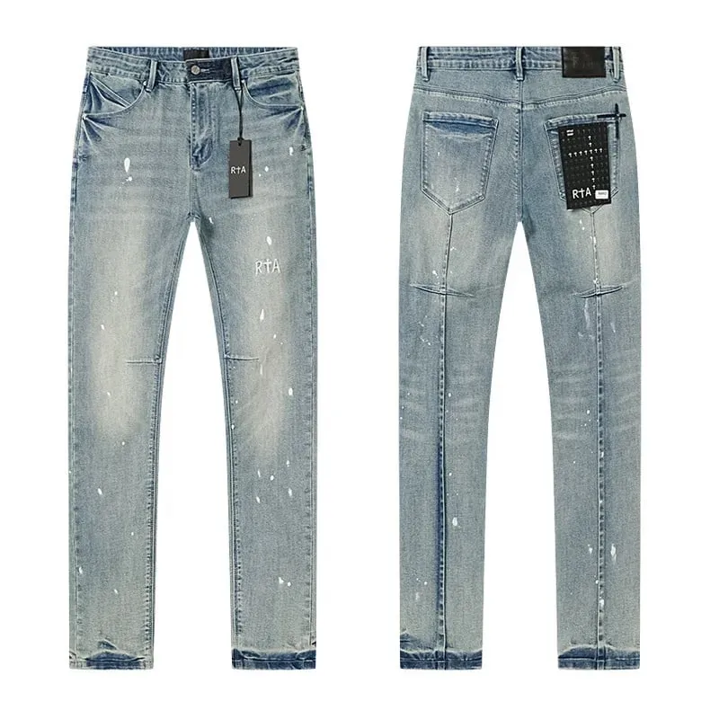 Νέο RTA Destroyed Scratch Hole Light Blue Distressed Jeans Ανδρικά High Street Elastic Slim Fit jeans 2026 Μάρκα παντελόνι Streetwear
