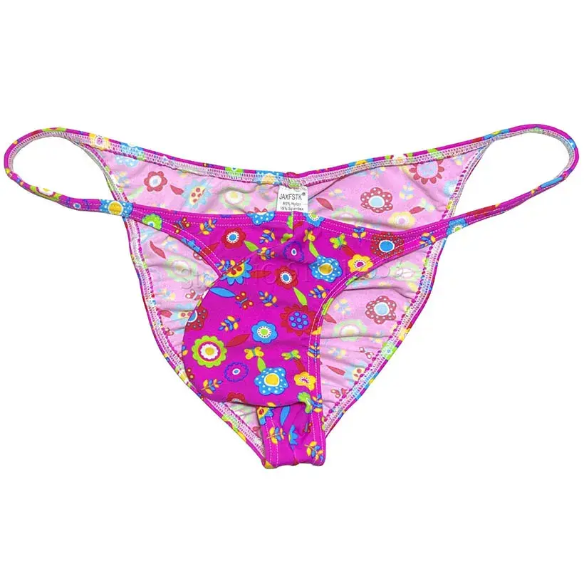 Men's Cheeky Briefs Underwear Pouch Male Ruched Bikini Swimwear Sexy Underpants High Elasticity, Low Waist, Floral Print sexy