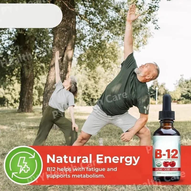 Methylcobalamin B12 Drops 5000mcg Βιταμίνη Β12 Υγρό Υπογλώσσιο Συμπλήρωμα Γεύσης Κεράσι Vegan Χωρίς Ζάχαρη Καθημερινή Διατροφή 60ml
