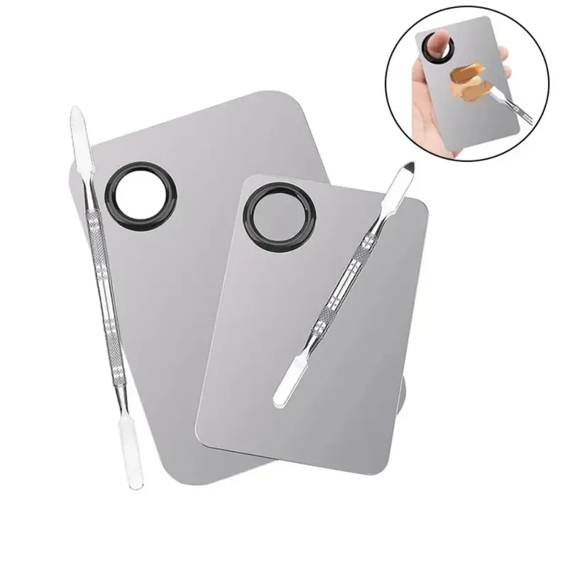 Makeup Mixing Palette Foundation Lipstick Eye Shadow Stainless Steel Mixer Palette na may Spatula Mixing Stick Beauty Tools Nail-A