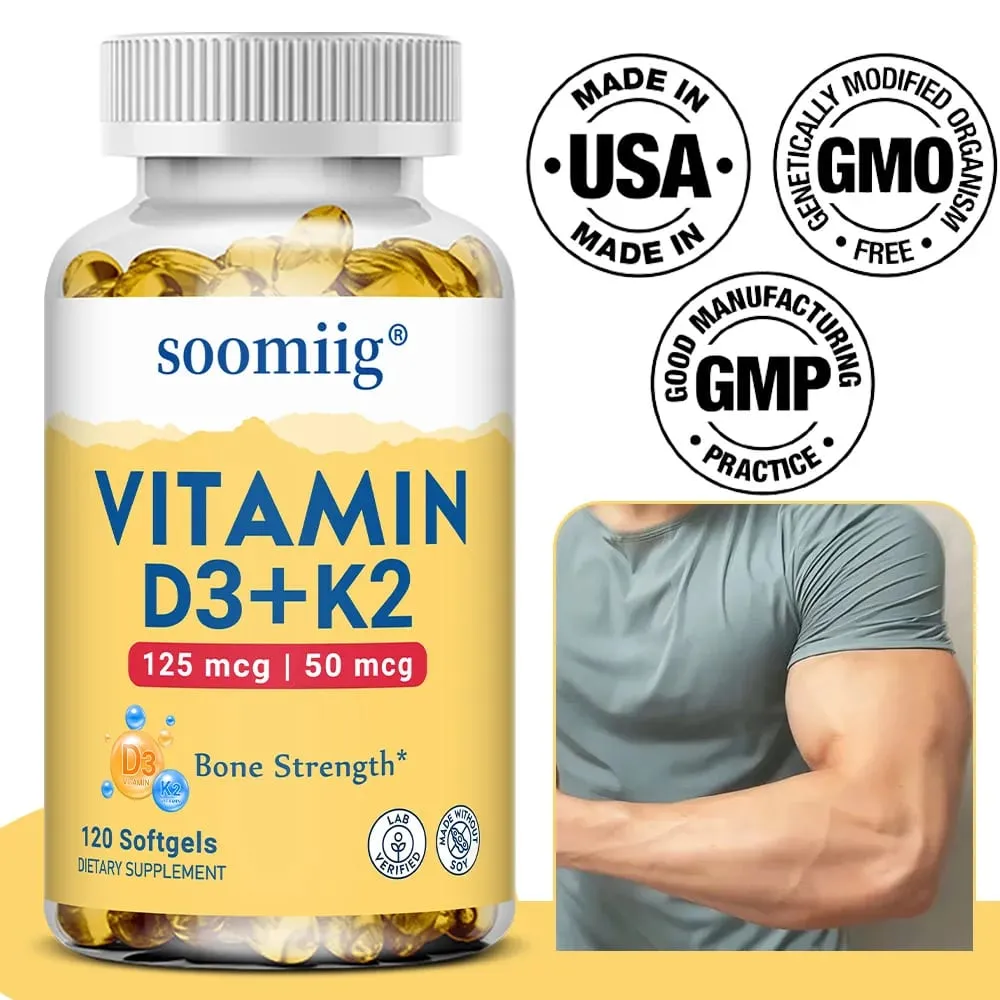 Vitamin D3+K2 Capsules 5000IU 120pcs Bone & Immune Support Vegan Συμπλήρωμα για ακρίβεια των οστών και γενική υγεία