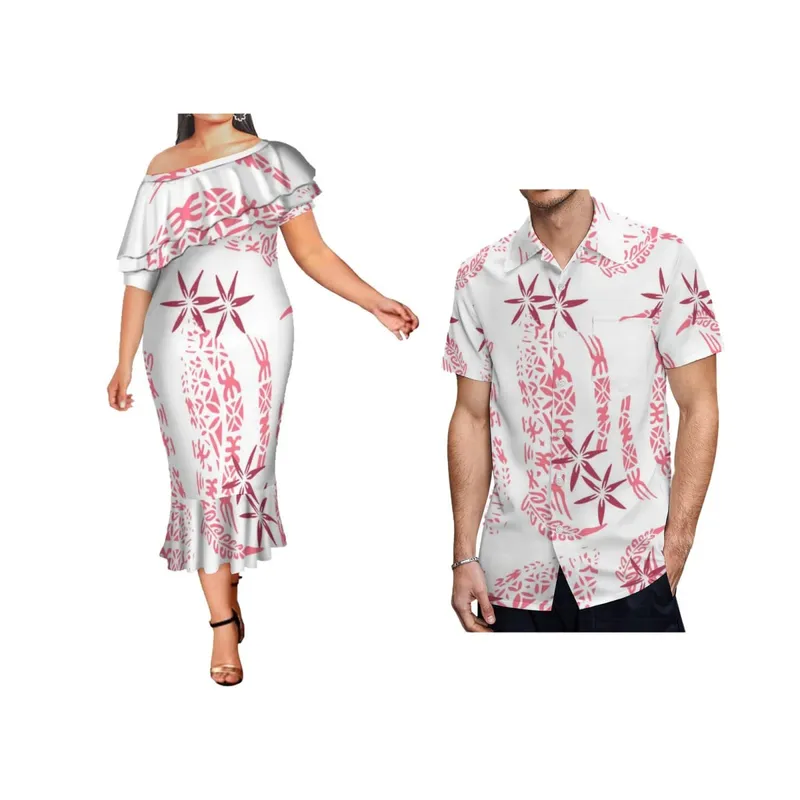 יום האם צעיף כתף אחת זנב דג שמלה לבנה Bodycon חצוצרה בת ים שמלות קז'ואל פולינזית גודל גדול שמלות נשים