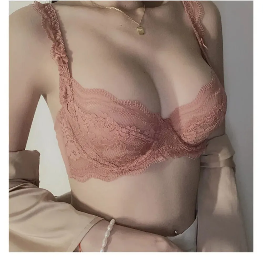 Plus Size Full Bust Minimizer Σετ σουτιέν Sheer Floral Lace Thin Anti Sag Support Διάφανα εσώρουχα Γυναικεία αναπνέοντα οικεία