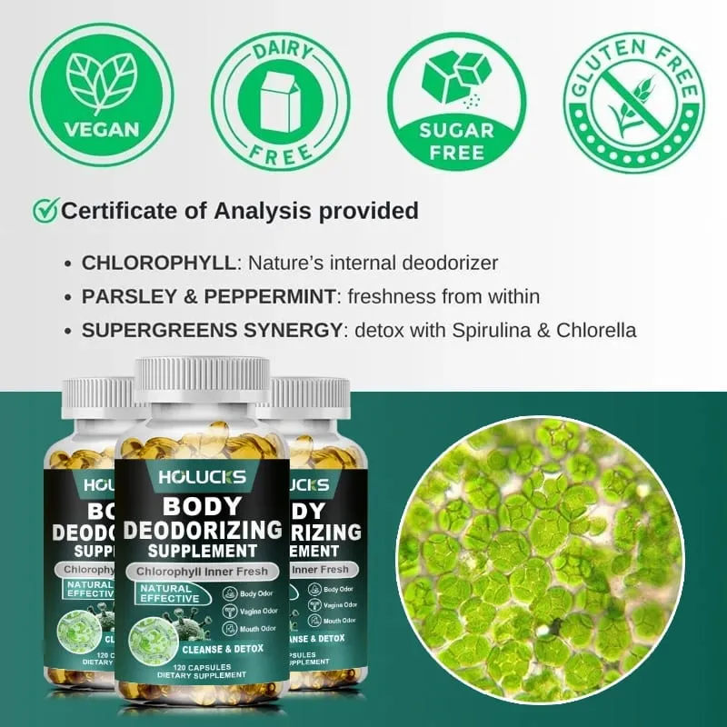 Chlorophyll Capsules Supplement Body Deodorizing & Internal Cleanse Support Digestion Gut & Skin Health Energy Boost