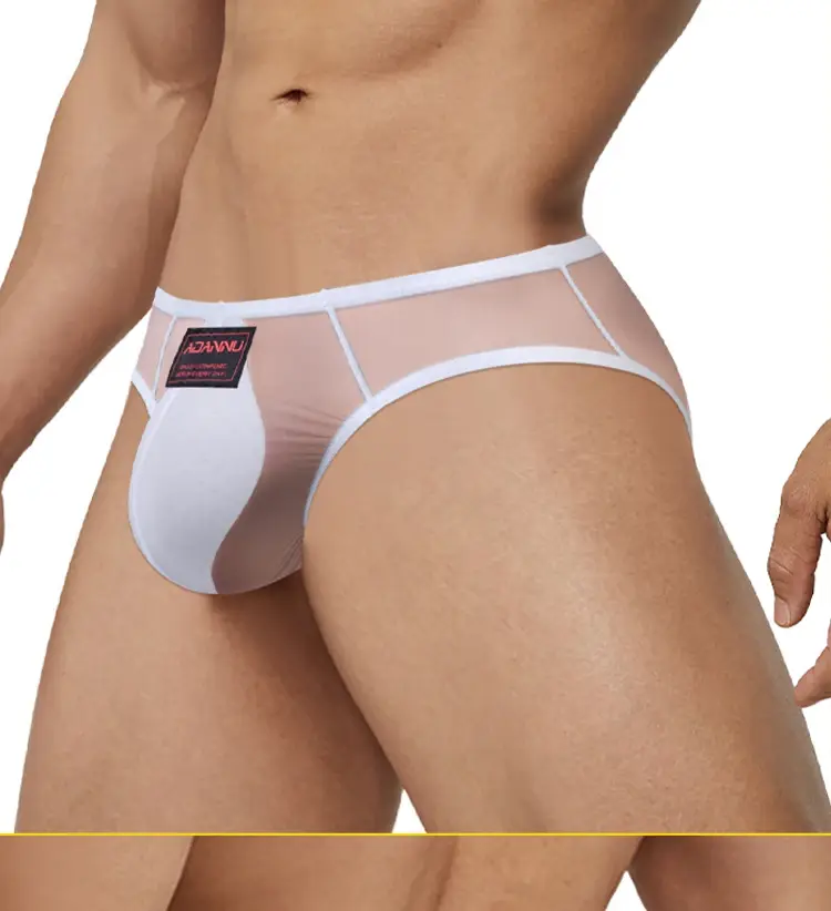 Summer Ice Silk Men Briefs 0.01mm Ultra-thin Mesh Underpants Transparent Breathable Sexy DeepV-back Butt-lifting Underwear M-XXL