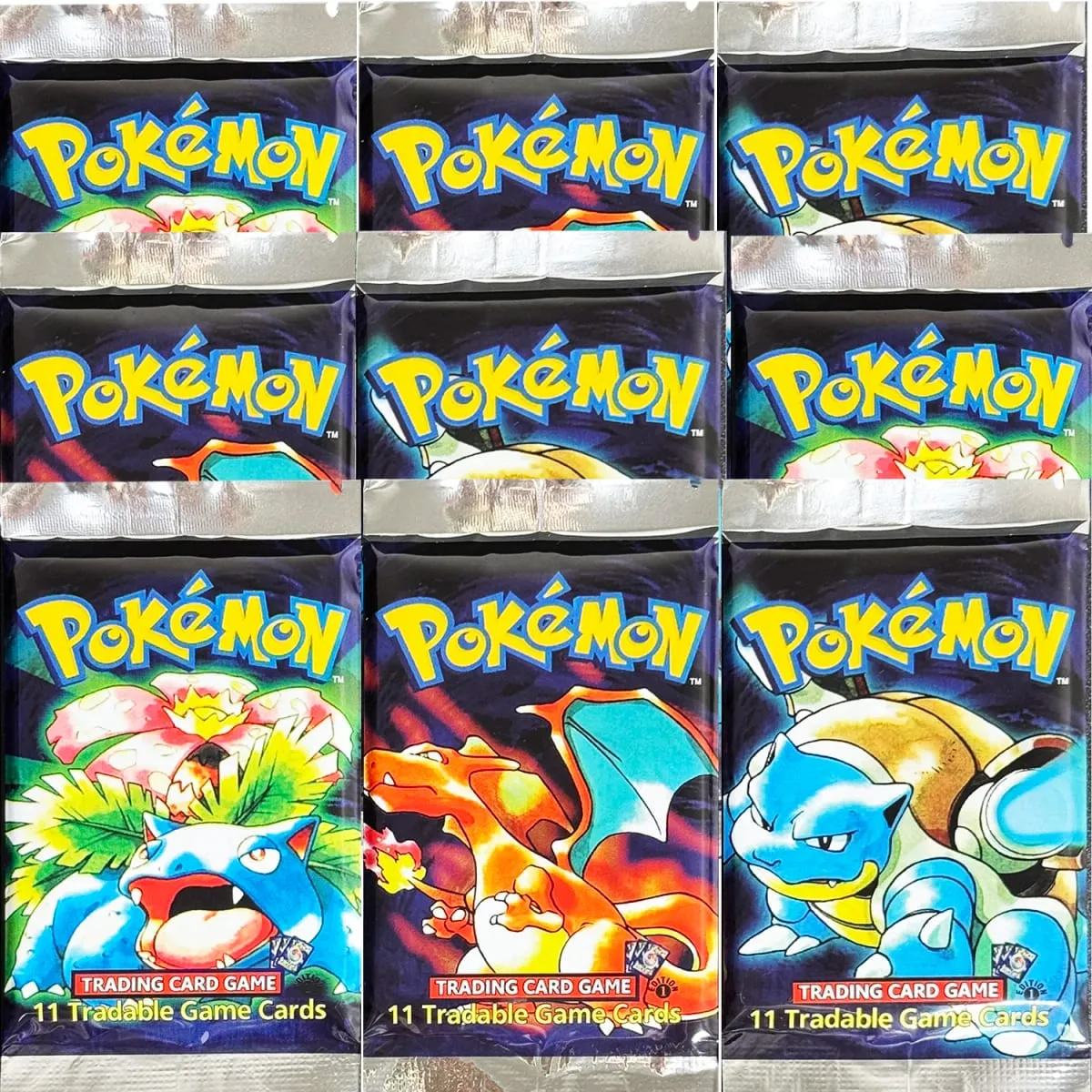 1ST Edition Base Set 1999 Booster Pack TCG Base Set Απεριόριστες κάρτες παιχνιδιών Pokemon Charizard Blastoise Venusaur PTCG Collectible