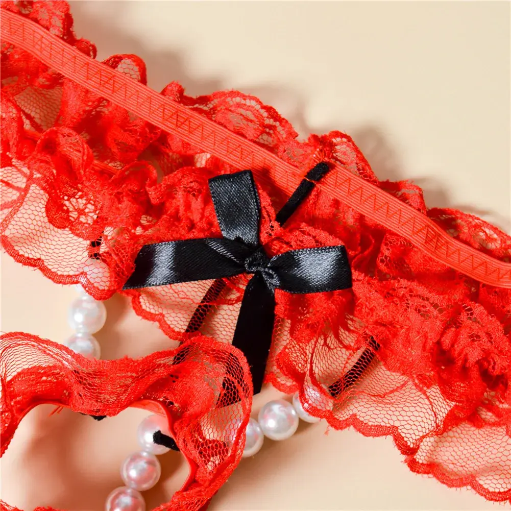 Men Lace T-Back Underwear Bow Elastic Waist G-String Pearl Lingeries For Man Sissy Panties Sexy Accessories Thongs Men's Panties