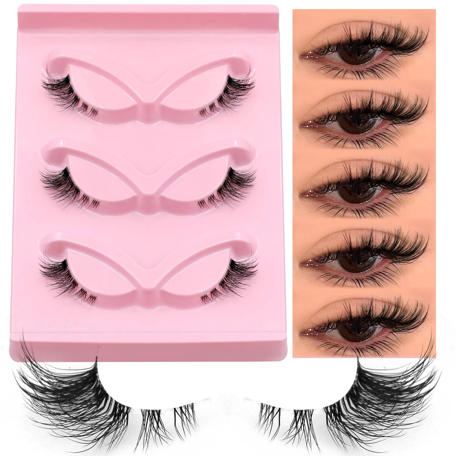 Half Lashes Cat Eye Eyelashes Natural Look Wispy False Lashes Faux Mink Lashes Clear Band Natural Fake Lashes Makeup