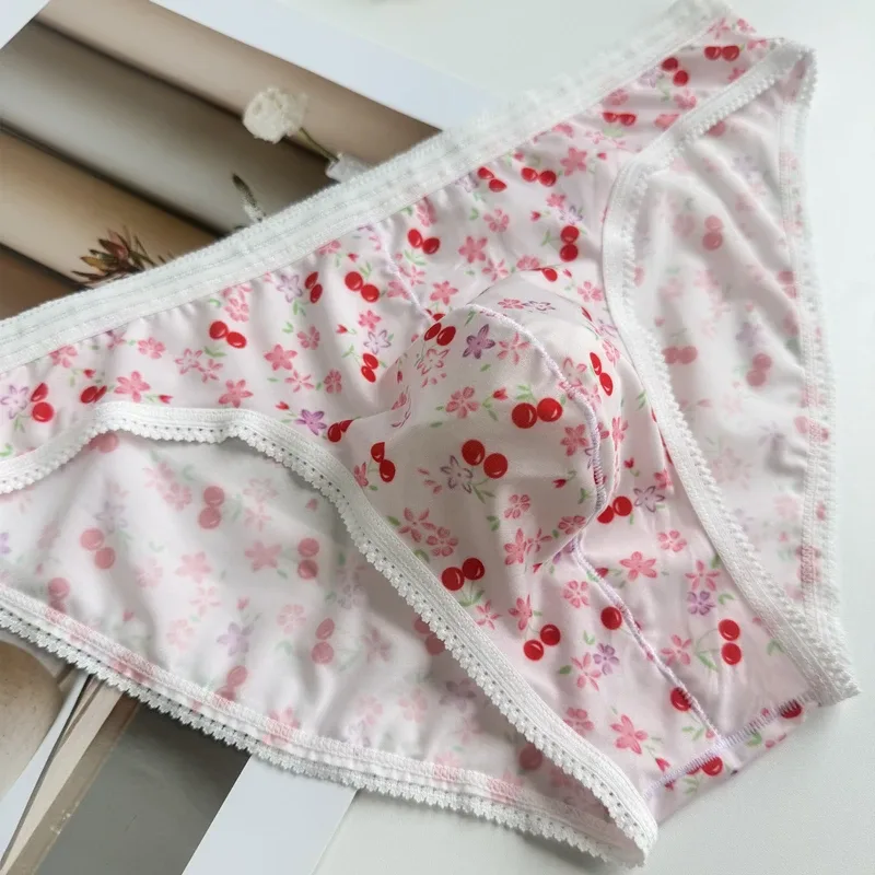 Sexy Men Underwear Briefs Cuecas Calzoncillos Slip U Convex Pouch Breathable Floral Print Male Sissy Panties Men Bikini Briefs