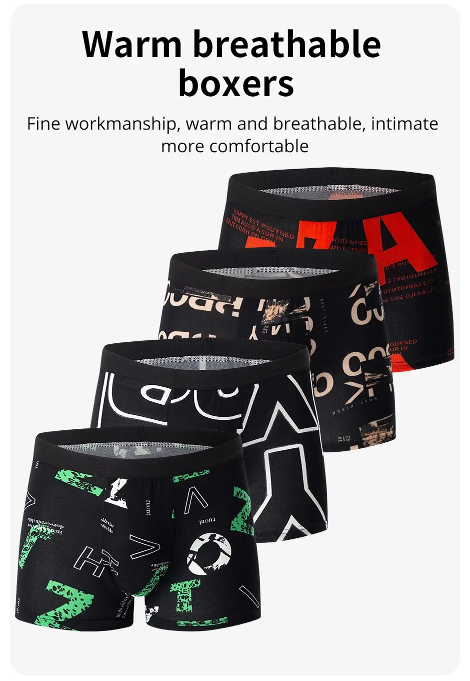 4-teilige Herrenmode, bedruckte Unterwäsche, atmungsaktive Schritt-Boxershorts für Teenager, bequeme Übergrößen-Unterwäsche bis 6XL.