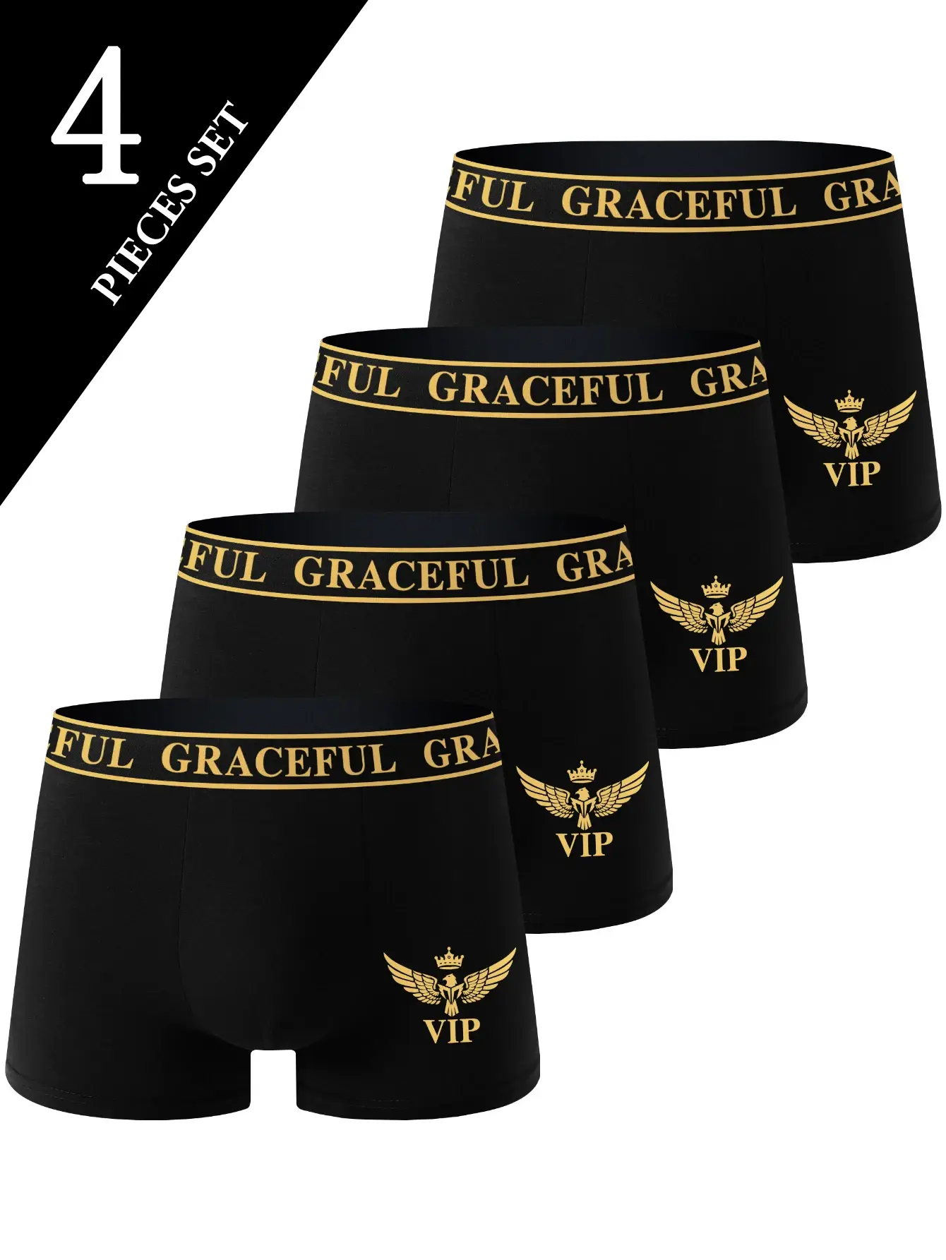 4-Pack Men's Underwear Comfortable Breathable Soft Boxer Shorts Black Gold High-End Sporty Casual Men's Briefs Underwear