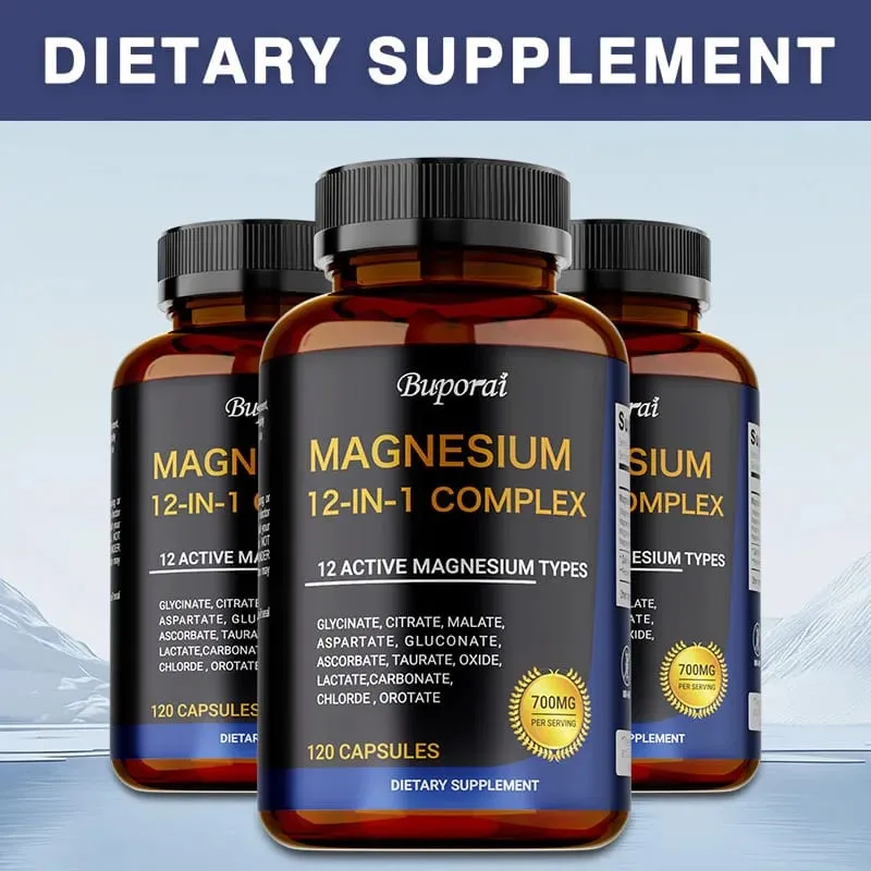 Magnesium Complex Capsules - Support Muscle Bone Heart Health Improve Sleep Stress & Anxiety Relief - Dietary Supplement