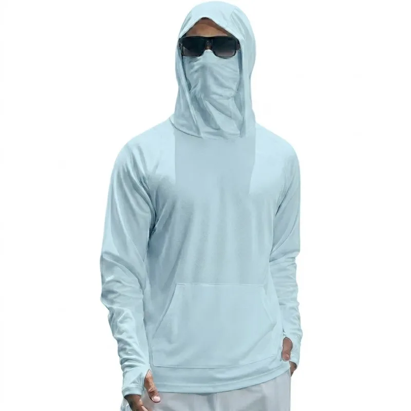 Mens UPF50+ Performance T-Shirt Long Sleeve Summer Hoodie Casual Sun Running Quick Dry Shirts Sunscreen Fishing Ice Silk Tops — image 6