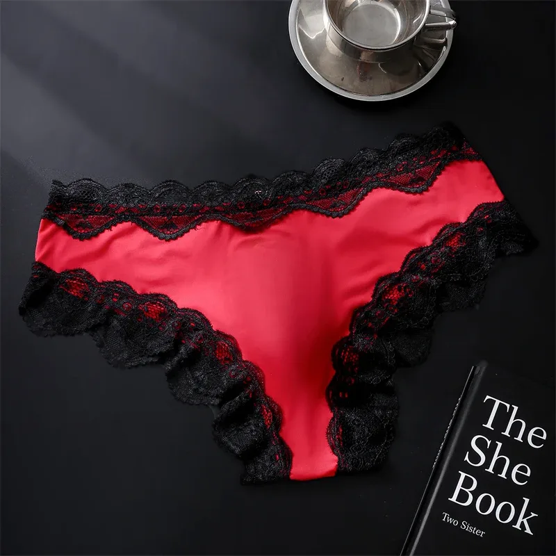 New adults 18 plus size cuecas masculino Lace 3D convex bag sexy men's underwear high elasticity string homme ice silk man thong