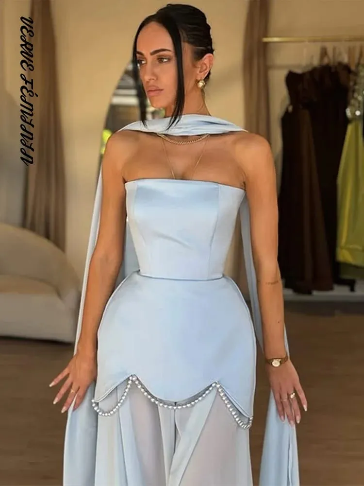 Γυναικεία βραδινά φορέματα Mesh patchwork στράπλες μακρύ φόρεμα Κομψή γυναικεία κορδέλα αμάνικη πλάτη μέση που κλείνει Vestido New
