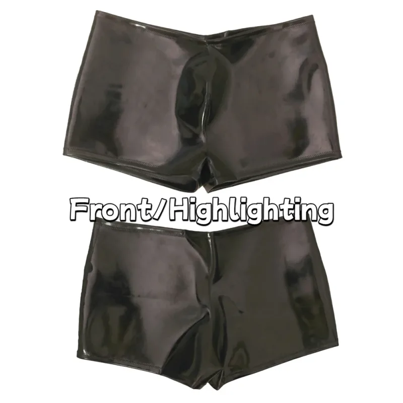 Sexy Men Hot Shorts New Double Sided PU Leather Shorts Wet Look PVC Convex Pouch Boxers Tights Swimming Trunks Boxershorts