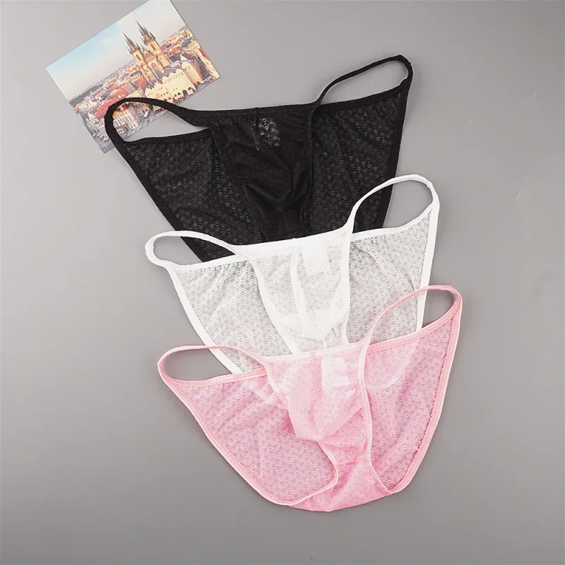Ultra Thin Strap Mesh Nylon Briefs for Men Bulge Pouch Low Rise Breathable Male Underwear Sexy Plus Size Panties S-XL