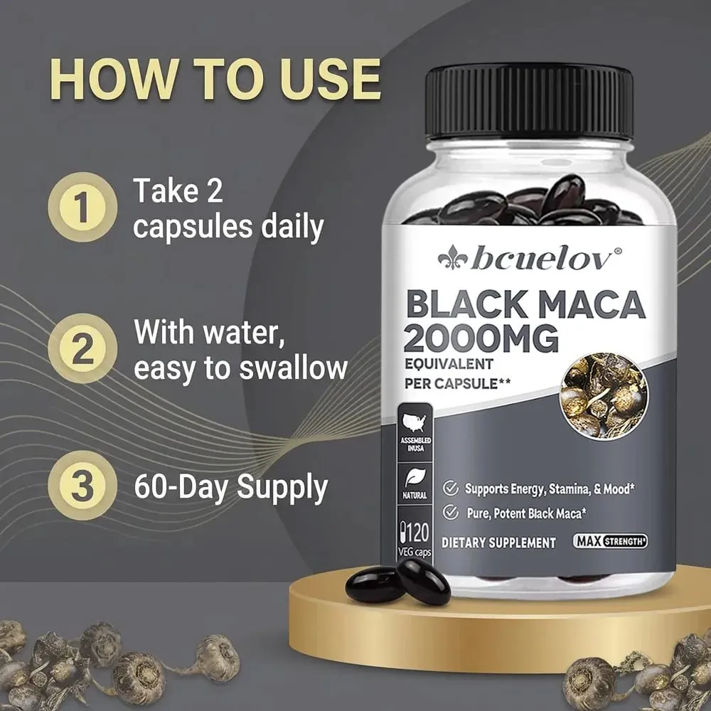 Black Maca kapszula 20000mg - Támogatja az agyműködést Elősegíti az izomnövekedést és a helyreállítást Szuper felszívódás javítja a vitalitást