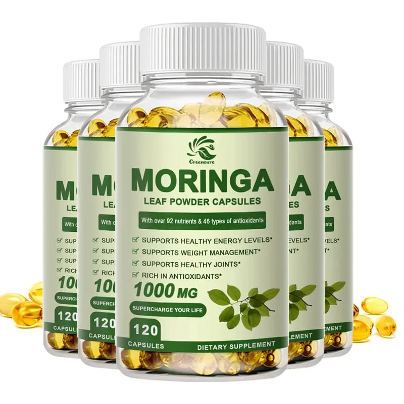 Greensure Moringa Oleifera 1000 mg Capsules Extra Potency 50:1 Extract Energizing Antioxidant 60/120 Vegetarian Capsules