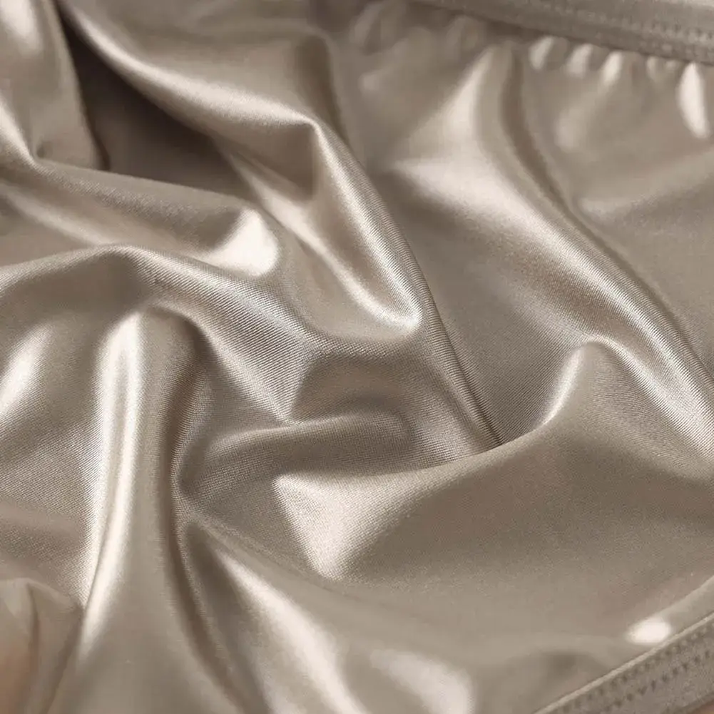 Men\'s Shiny Satin Low Rise Briefs Half Wrapped Buttocks U Shaped Pouch Comfort Underwear Stretch Fabric Size M 2XL