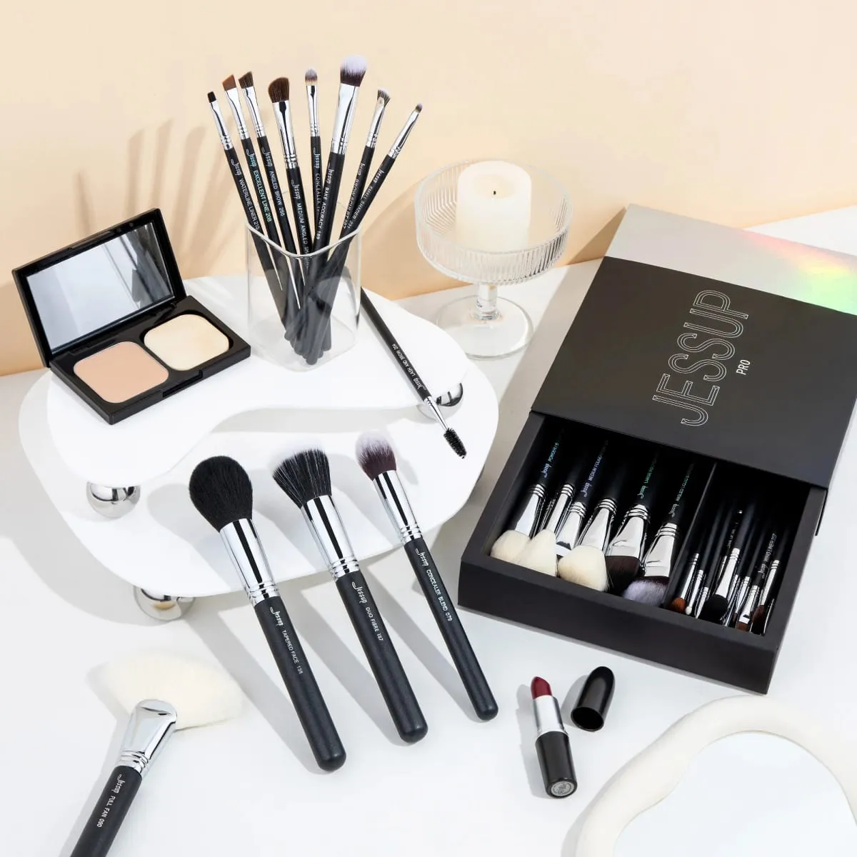 Jessup Makeup Brushes Set Professional 35pcs Premium Synthetic Labeled Make up Brush para sa Foundation Eyeshadow Concealer Contour