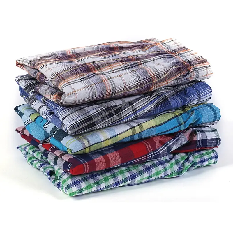 2 Pcs/Lot Men's Boxer Briefs 100% Cotton Sleep Underpants Underwear Casual Plaid Comfortable Homewear Striped Beach Panties