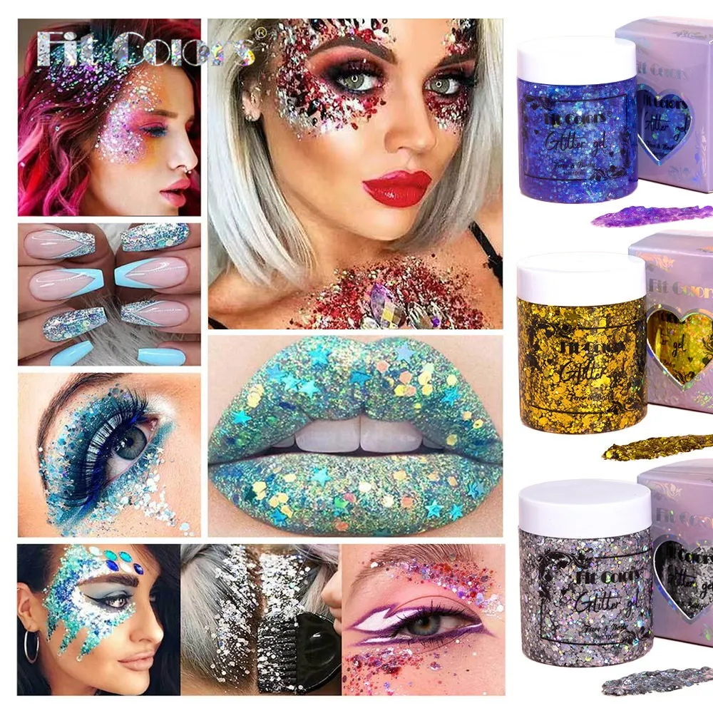 100ml Glitter Gel Eye Shadow Liquid Face Body Large Sequin Gel Πολυλειτουργικό Πολύχρωμο Loose Sequins Cream Party Διακόσμηση