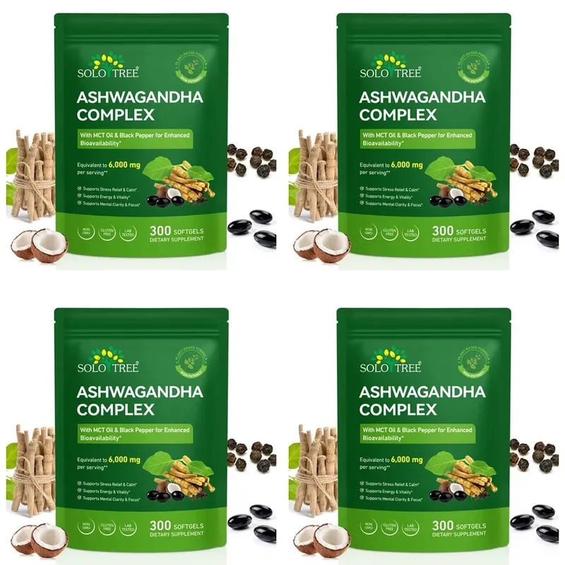 Το Solo Tree Ashwagandha Complex Softgels υποστηρίζει την ανακούφιση από το άγχος ήρεμη ψυχική διαύγεια εστίαση με MCT Oil & Black Pepper 300 Softgels