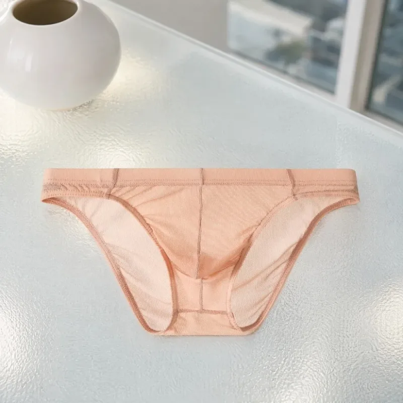 Lingerie Men Mesh Triangle Panties Low Waist Breathable Men Thin Briefs Transparent Thin Soft Underwear for Men Daily Wear