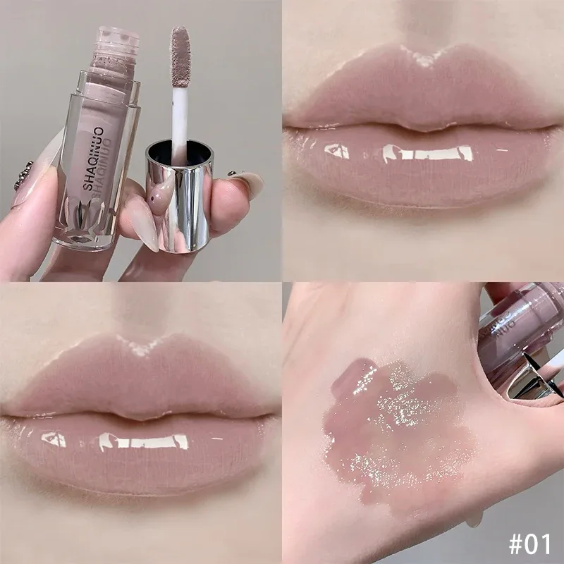 Καθρέφτης Watery Lip Gloss Διαρκής ενυδατική απόχρωση χειλιών Cool μαύρο ασημί γκρι μαργαριτάρι λεπτό αφρώδη κραγιόν καλλυντικά μακιγιάζ