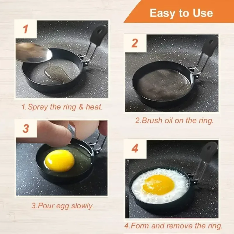 Cincin Goreng Telur Anti Melepuh Baja Tahan Karat Profesional Cetakan Pancake Bulat Antilengket Cetakan Telur Memasak Alat Sandwich Sarapan