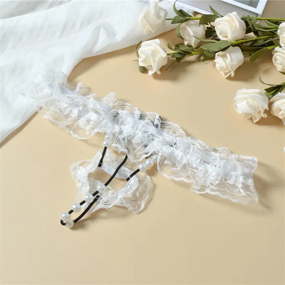 Men Lace T-Back Underwear Bow Elastic Waist G-String Pearl Lingeries For Man Sissy Panties Sexy Accessories Thongs Men's Panties