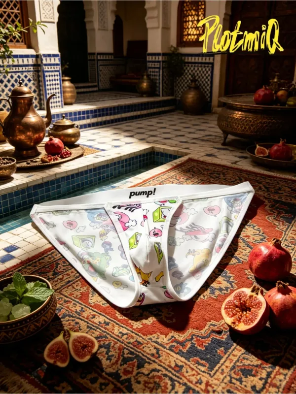 1PCS Full Print Cartoon Graffiti Men Briefs Soft Fabric Wide Waistband 3D U Pouch Low Rise Close Fit Mens Underwear