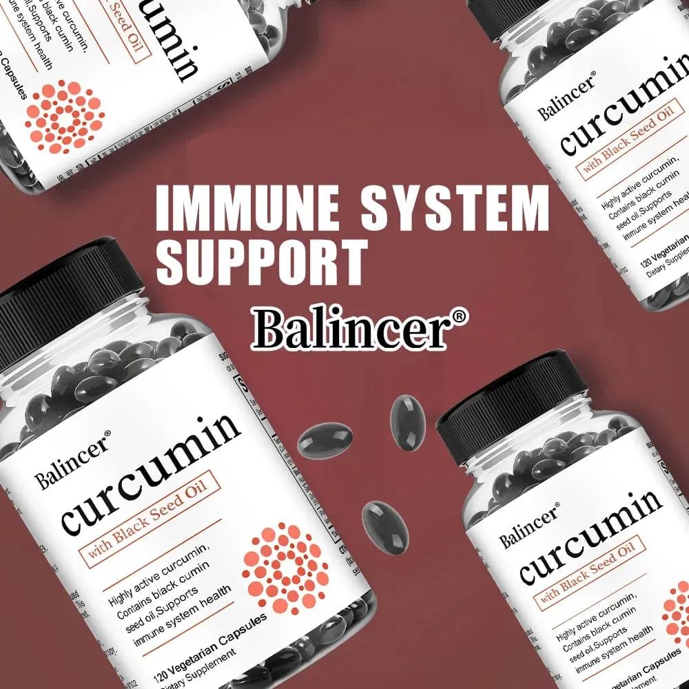 Turmeric Curcumin Capsules Supplement na may Black Seed Oil Extract para sa Joint Digestive at Immune Support Brain Cognition