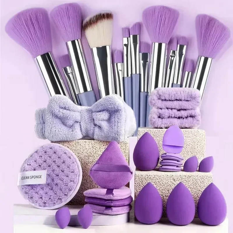 20/40Pcs Makeup Brushes at Sponges Set Brown Makeup Puff Beauty Egg Headband Wristband Remover Kit Regalo sa Tool ng Makeup