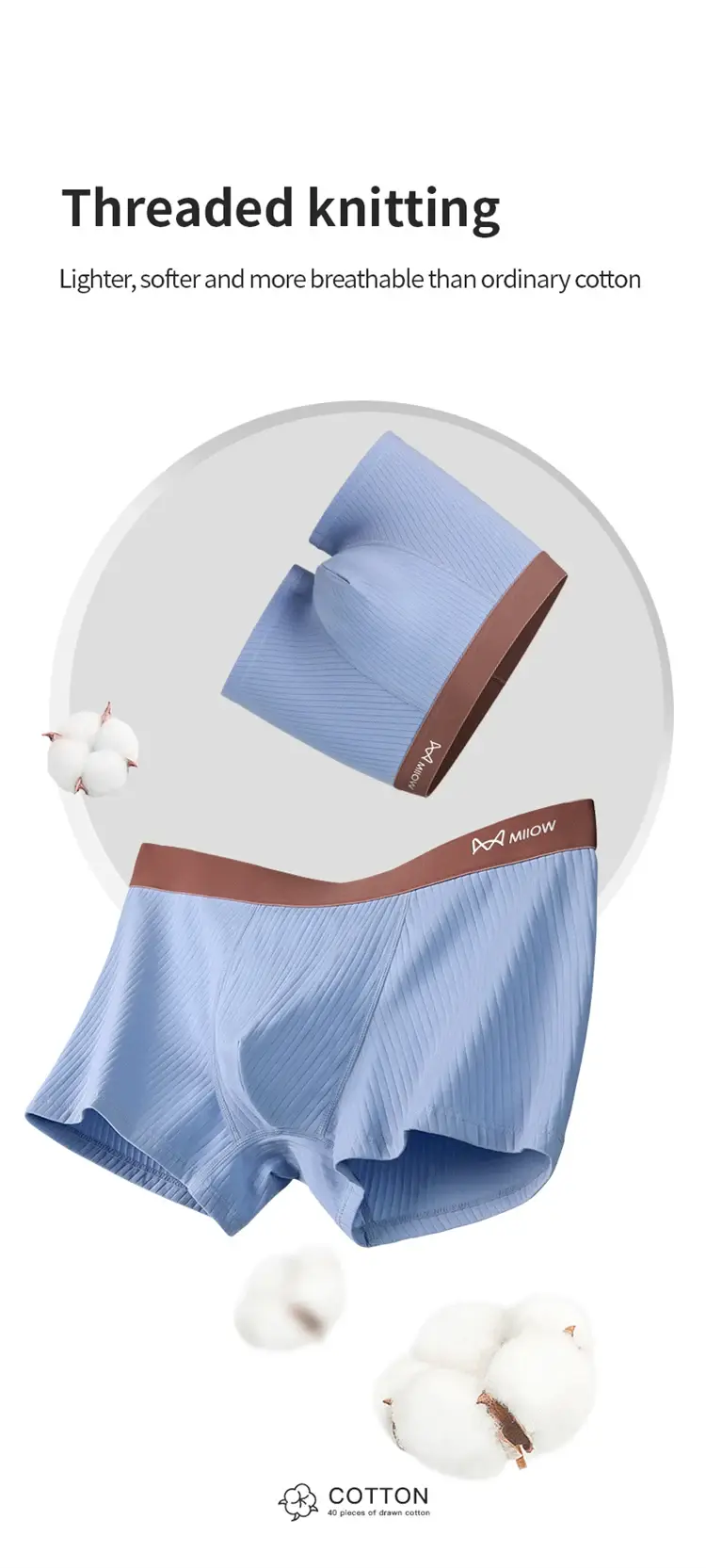 MiiOW 3Pcs Men's Striped Funny Boxer Shorts Underwear Antibacterial Crotch Underpants Man Breathable Cotton Lingerie Panties