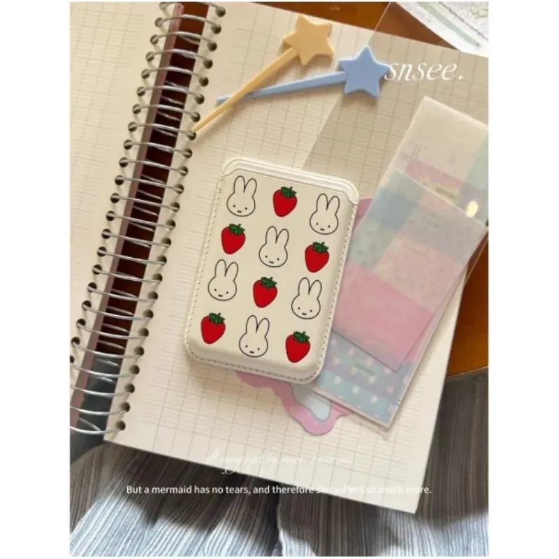 Casing Kartu Magnetik Kelinci Miffy Kawaii Casing Kartu Miffy Anjing Garis Kartun Lucu Cocok untuk 16Promax 15Pro 14Plus