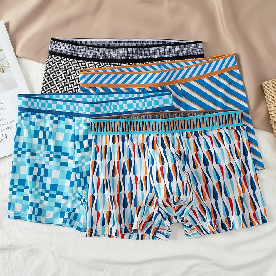4/5piece Men's Colorful Patterned Fashionable Casual Boxer Shorts Loose And Comfortable Oversized Underwear Elastic Waist Shorts