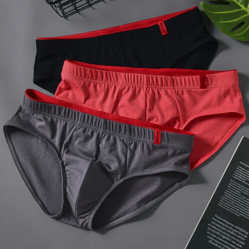 Men Briefs Solid Color Cotton Youth Briefs Waist Comfortable Sexy Explosion Trend Breathable Underwear Sissy Panties