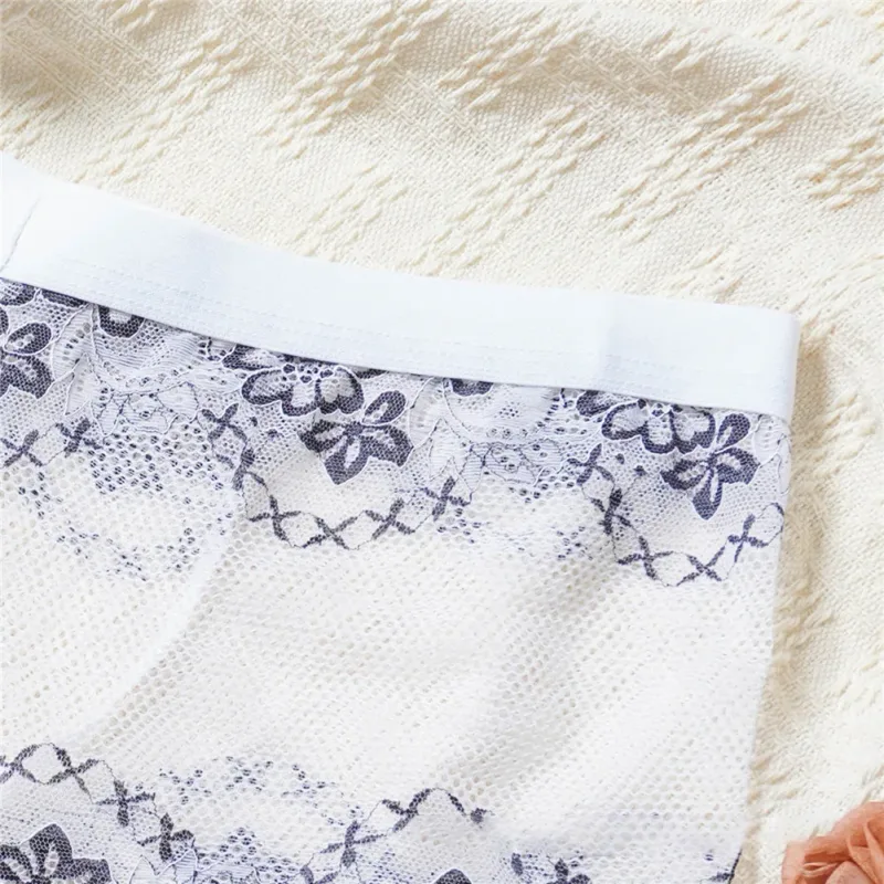Men Lace Jacquard Mesh Boxer Shorts Underwear Hollow Temptation Exotic Trunks Silk Soft Quick Dry Breathable Sexy Panties