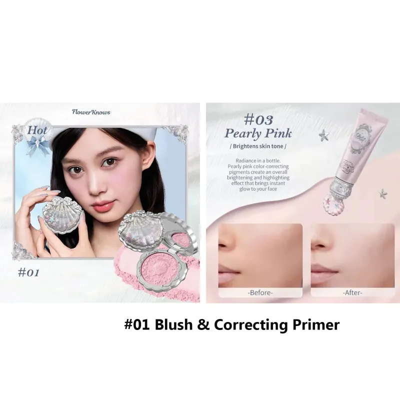 Σετ δώρου μακιγιάζ Flowerknow Shell's Jewel Eyeshadow Blush Lip Glaze Setting Powder Correcting Primer For Women Full Kit